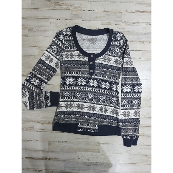 Tommy Hilfiger gray and white thermal long sleeve shirt size Small Snowflakes - Picture 1 of 11